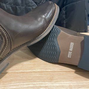 Steve Madden P-Quahog Mens 9 Leather Boots Slip On Brown